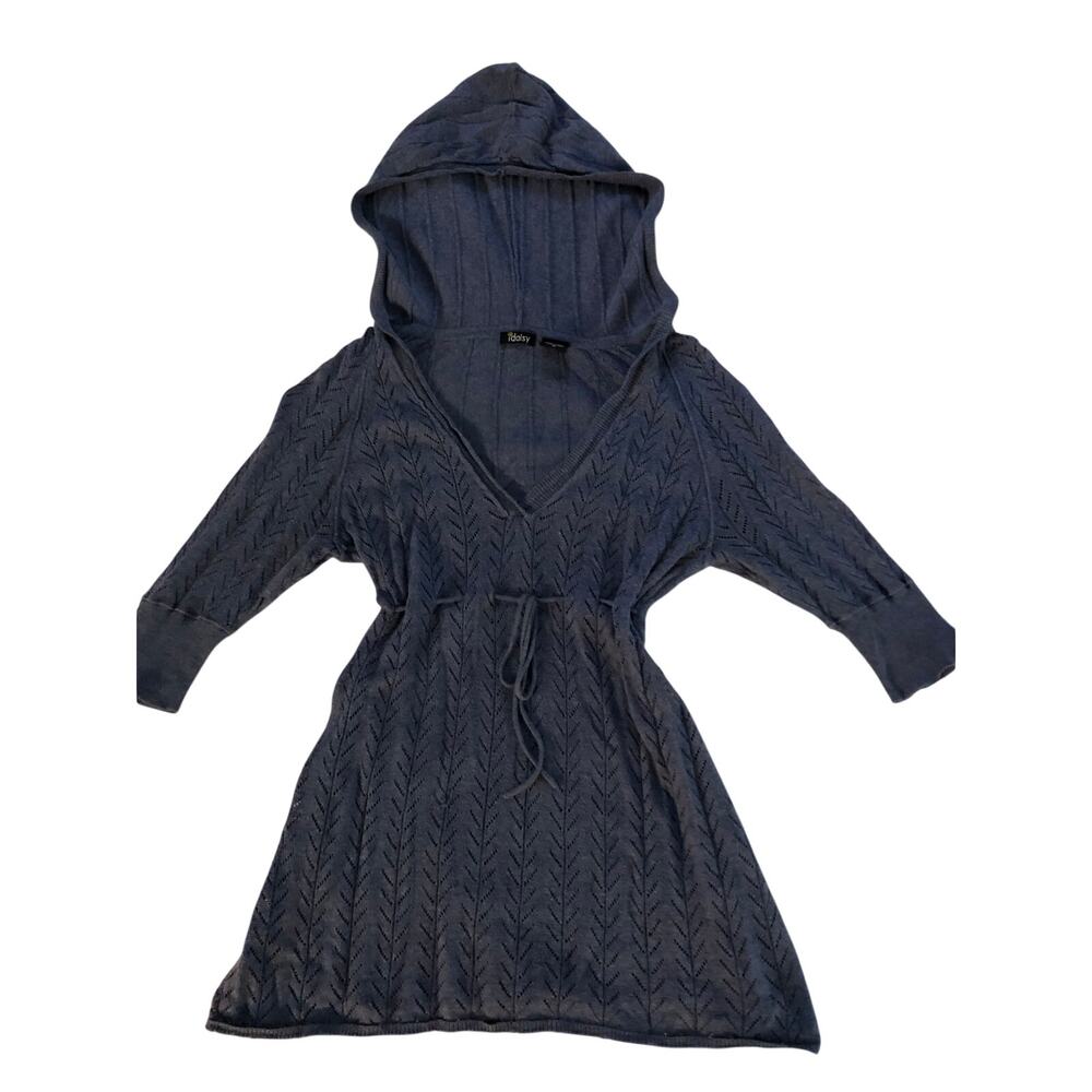 Vintage Y2K blue hooded v-neck sweater top Medium